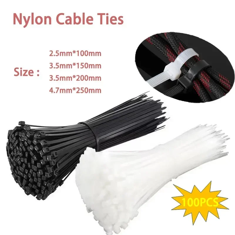 100pcs Nylon Cable Ties Self Locking Rope Straps Adjustable Cable Fastening Wrap Rope Straps Wholesale Desk Cable Management