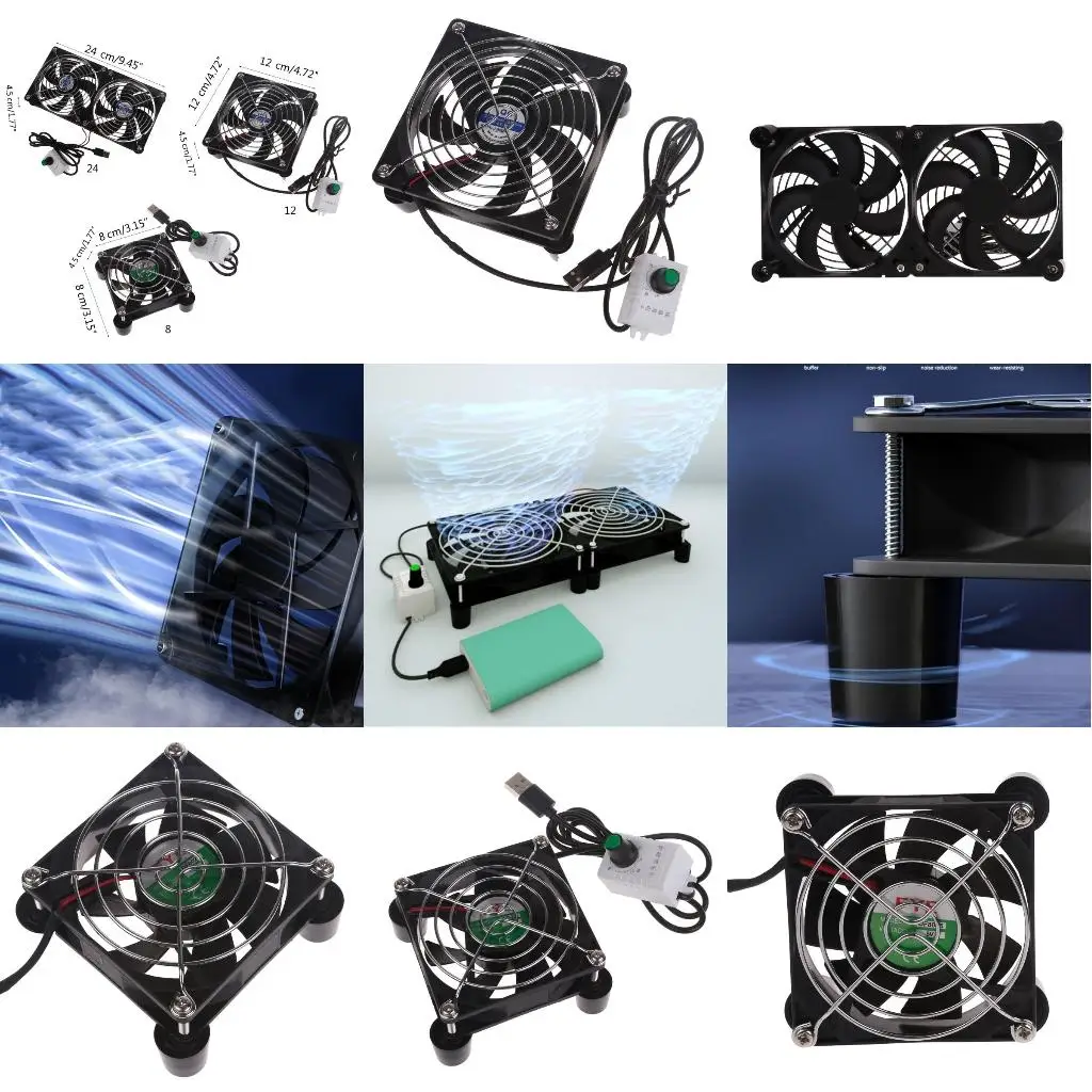 

High-Performance USB Fan With Interchangeable Mesh Cover - 8cm,12cm 24cm Infinite Speed Adjustment 3000Rpm