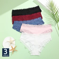 FINETOO 3Pcs/Set Women's Sexy Lace Pantie Seamless Female Underwear Elasticity Breathable Shorts Women Solid Boxers Lingerie