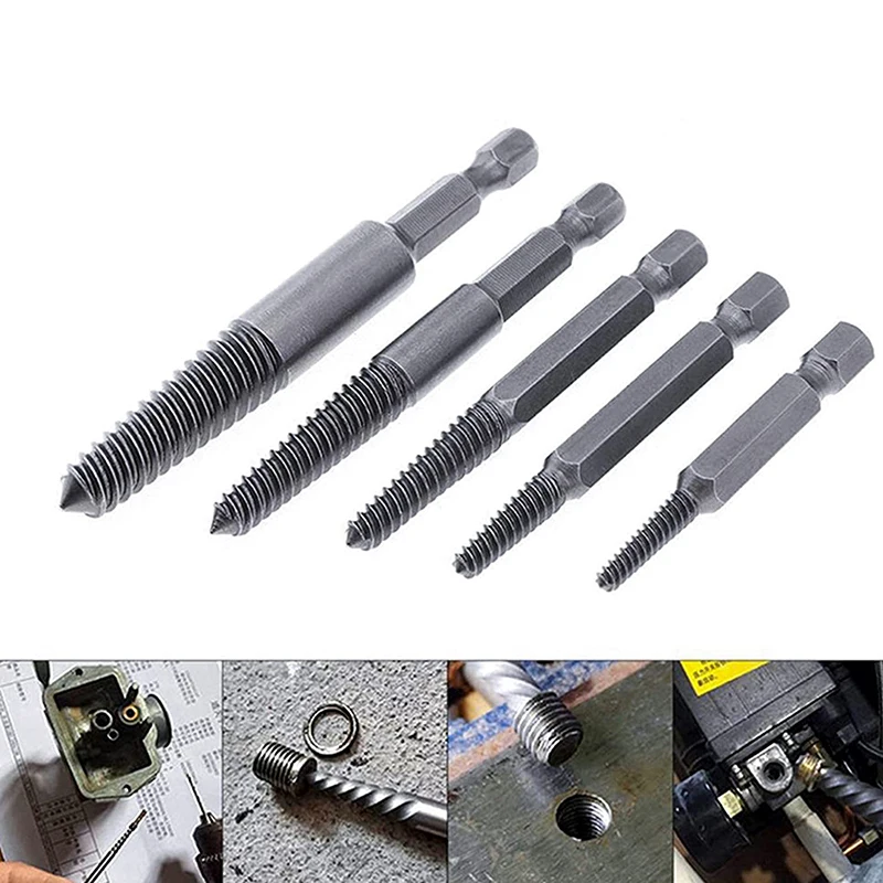 5pcs Screw Extractor Center Drill Bits Guide Set Broken Damaged Bolt Remover Hex Shank And Spanner For Broken Hand Tool