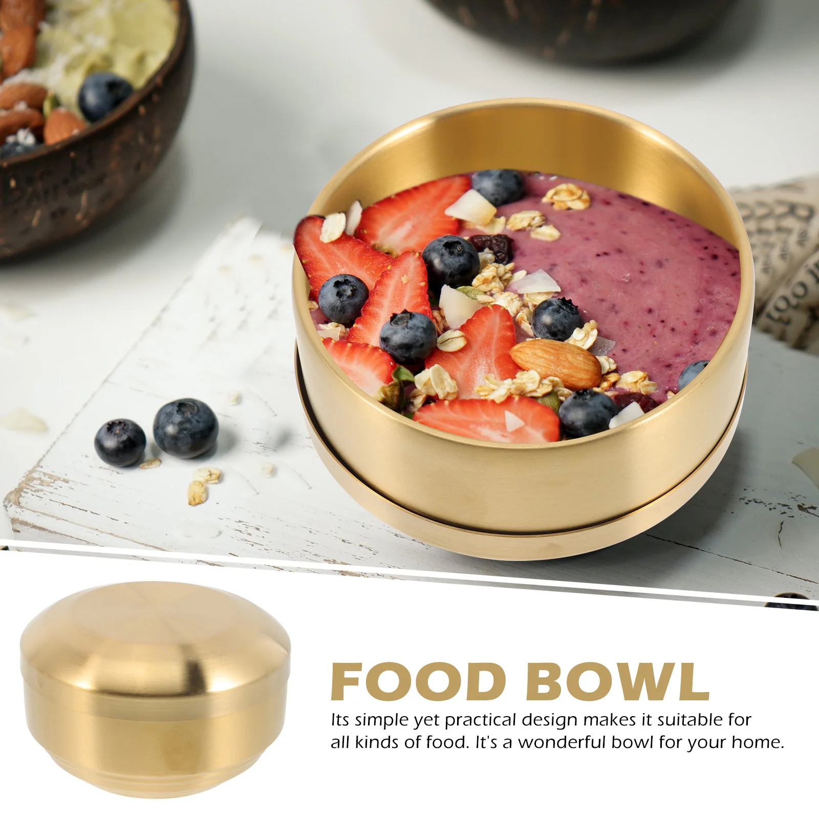 

Stainless Steel Rice Bowl with Lid Double Layer Korean Style Home Use Heat Resistant Serving Bowl for Food Soup Buffet