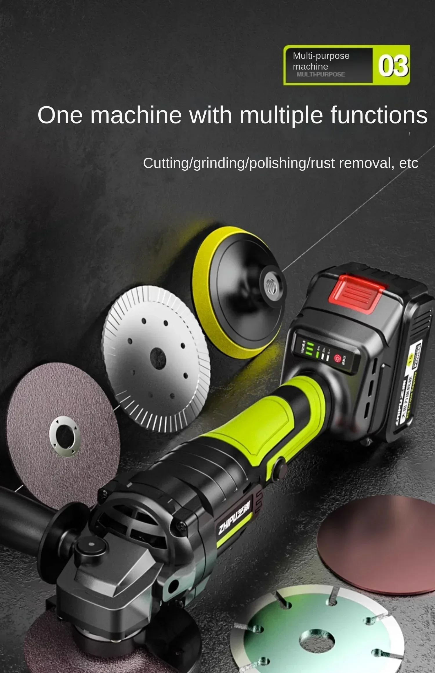 High-Powered Lithium Battery Brushless Angle Grinder Polisher with Adjustable Speed and Cutting Wheel