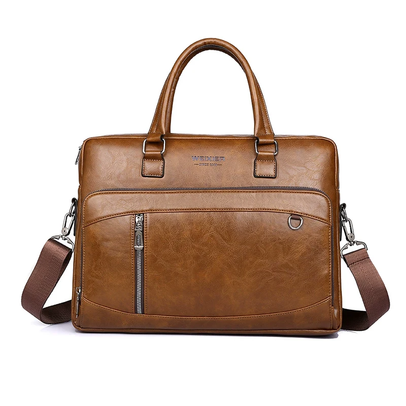 Briefcase for Man PU Leather Handbag Executive 15.6 Inch Laptop Document Shoulder Business Vintage Messenger Designer Office Bag