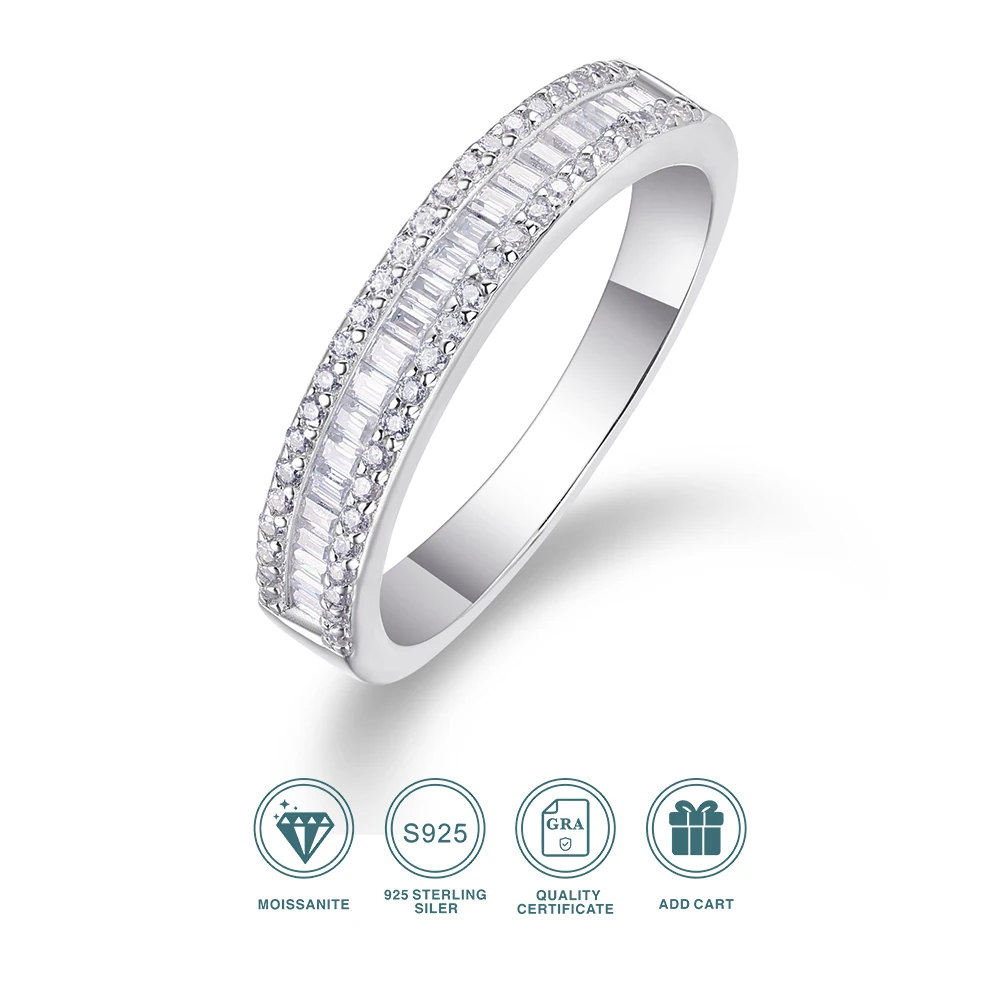 

1pc Moissanite Band Ring 925 Sterling Silver 18K Gold Plated Full Baguette Setting Stackable Gift for Women with GRA Certificate