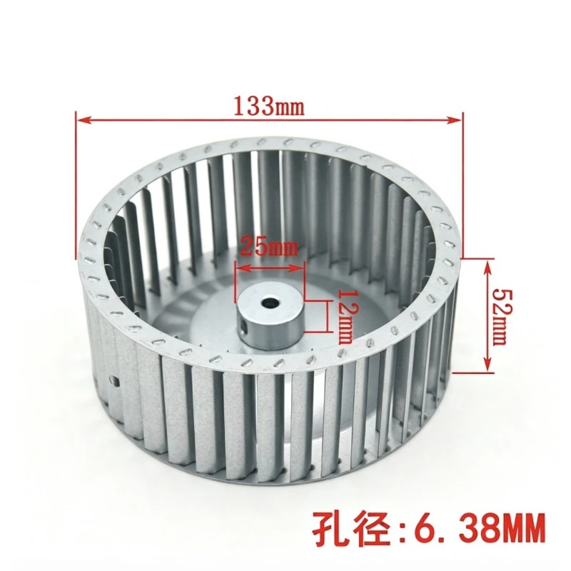133mm Centrifugal Fan Impeller 52mm Height 8mm 6mm Bore Galvanized Steel Motor Fan Wheel High Temperature Resistant