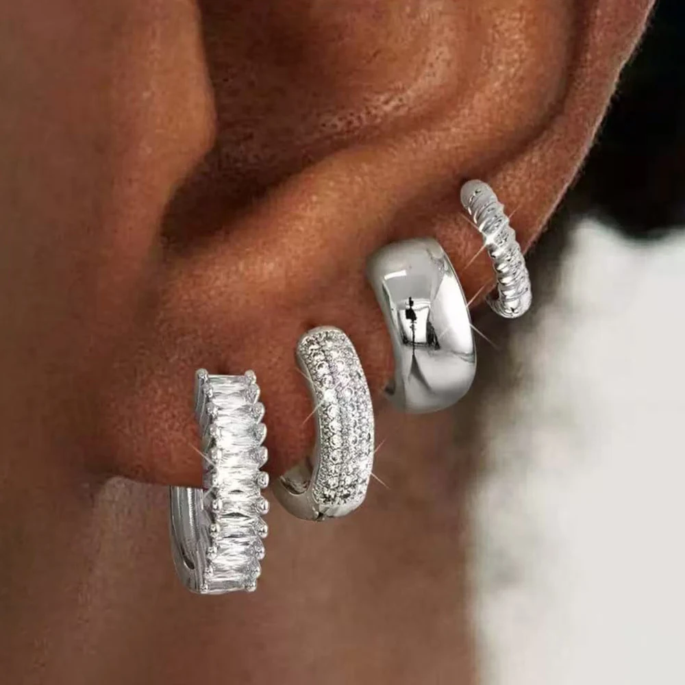 4PCS Exquisite Sparkling Multicolor Zircon Round Hoop Earrings Sets For Woman 14K Gold Plated Fashion Earring Party Jewelry Gift