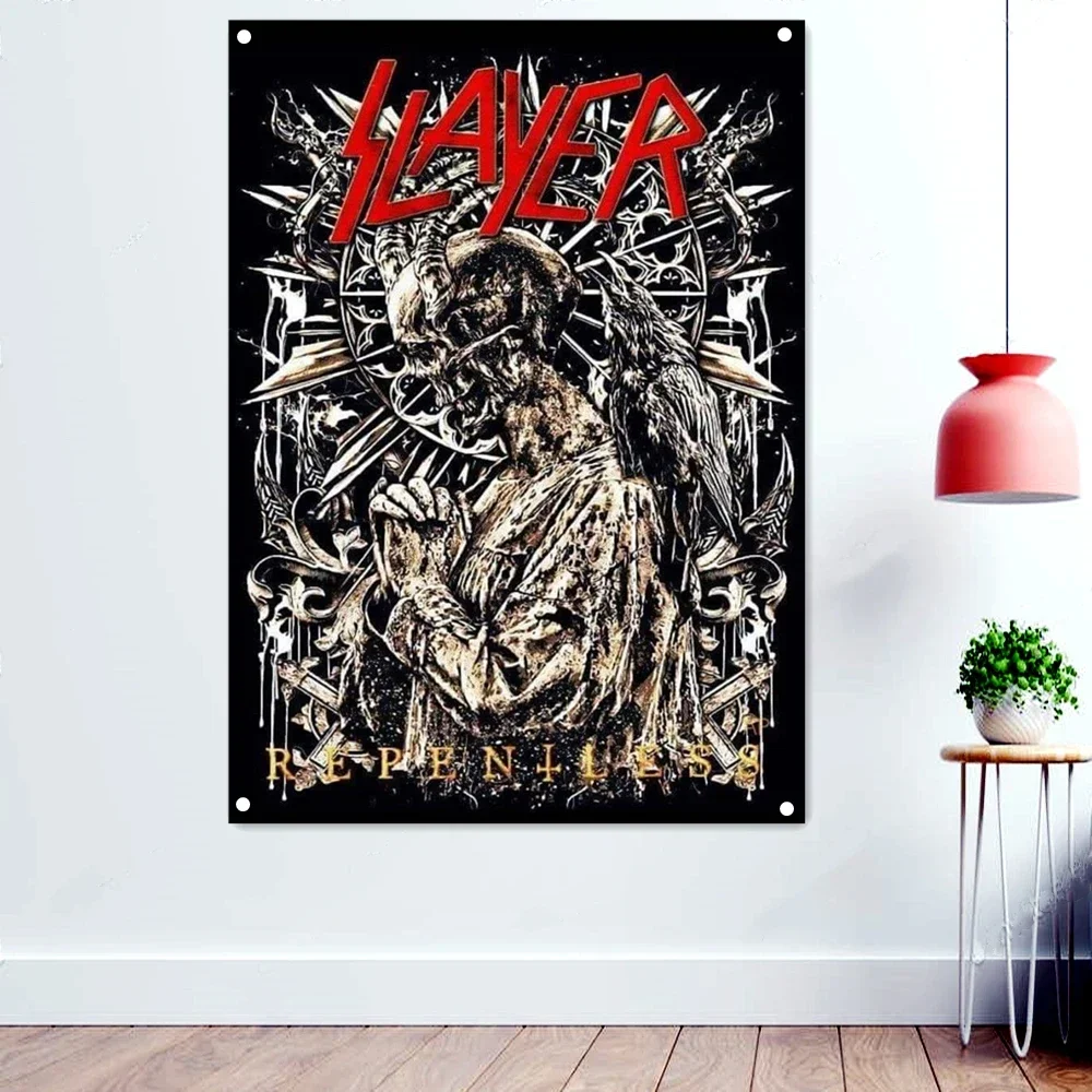 

LEPEN LESS Dark Artwork Banners Tapestry Horror Skull Tattoos Posters Macabre Art Background Wall Hanging Hard Rock Music Flags