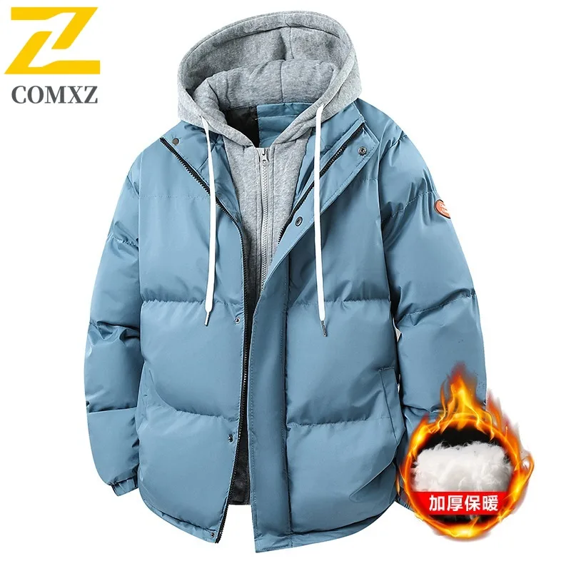 Men's Winter Thickened Workwear Cotton Jacket American style Fleece-Lined Hooded Parka Windproof Casual Overcoat Fit Camping