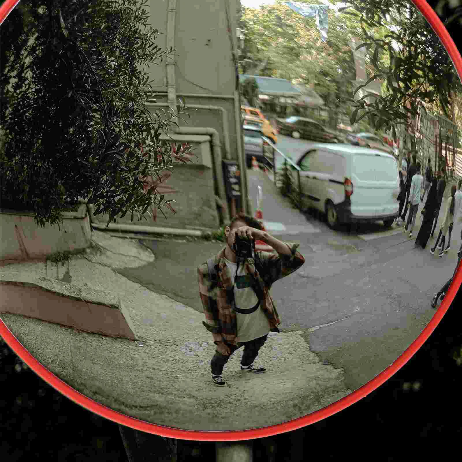 Outdoor Wide Angle Safety Mirror Convex LED Light Car Abs Garage Parking Assist