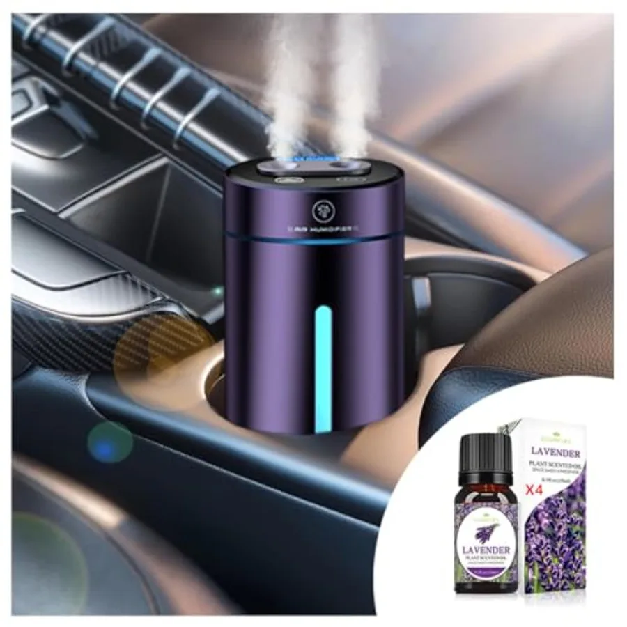 

Smart Car Air Freshener with Humidifier Purple Essential Oil Diffuser Auto On/Off 3 Mode Adjustable for Car Interior