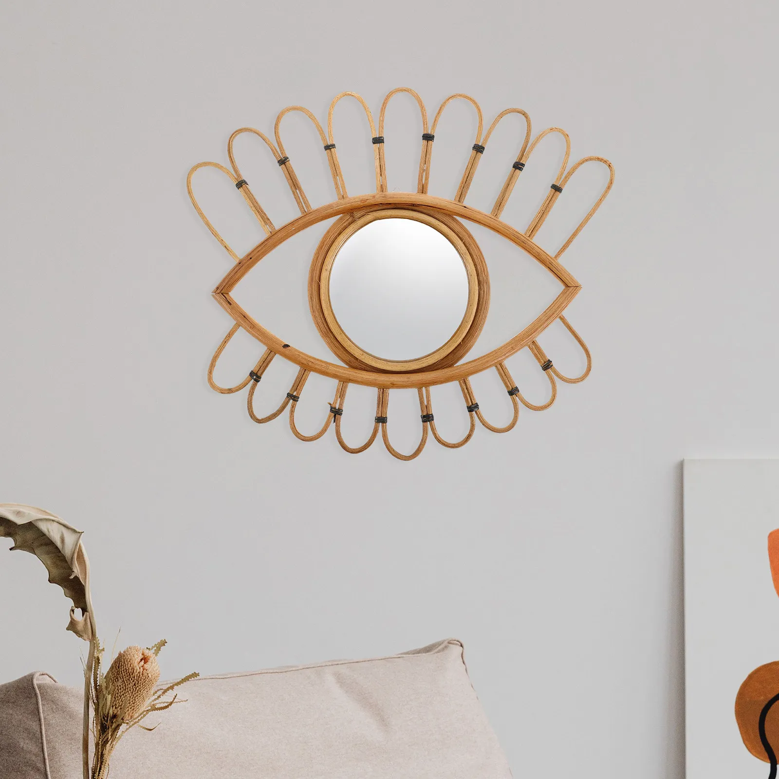 

Декоративное настенное зеркало ручной работы из ротанга в форме глаза, плетеное, в стиле бохо, для спальни, прихожей, домашнего интерьера