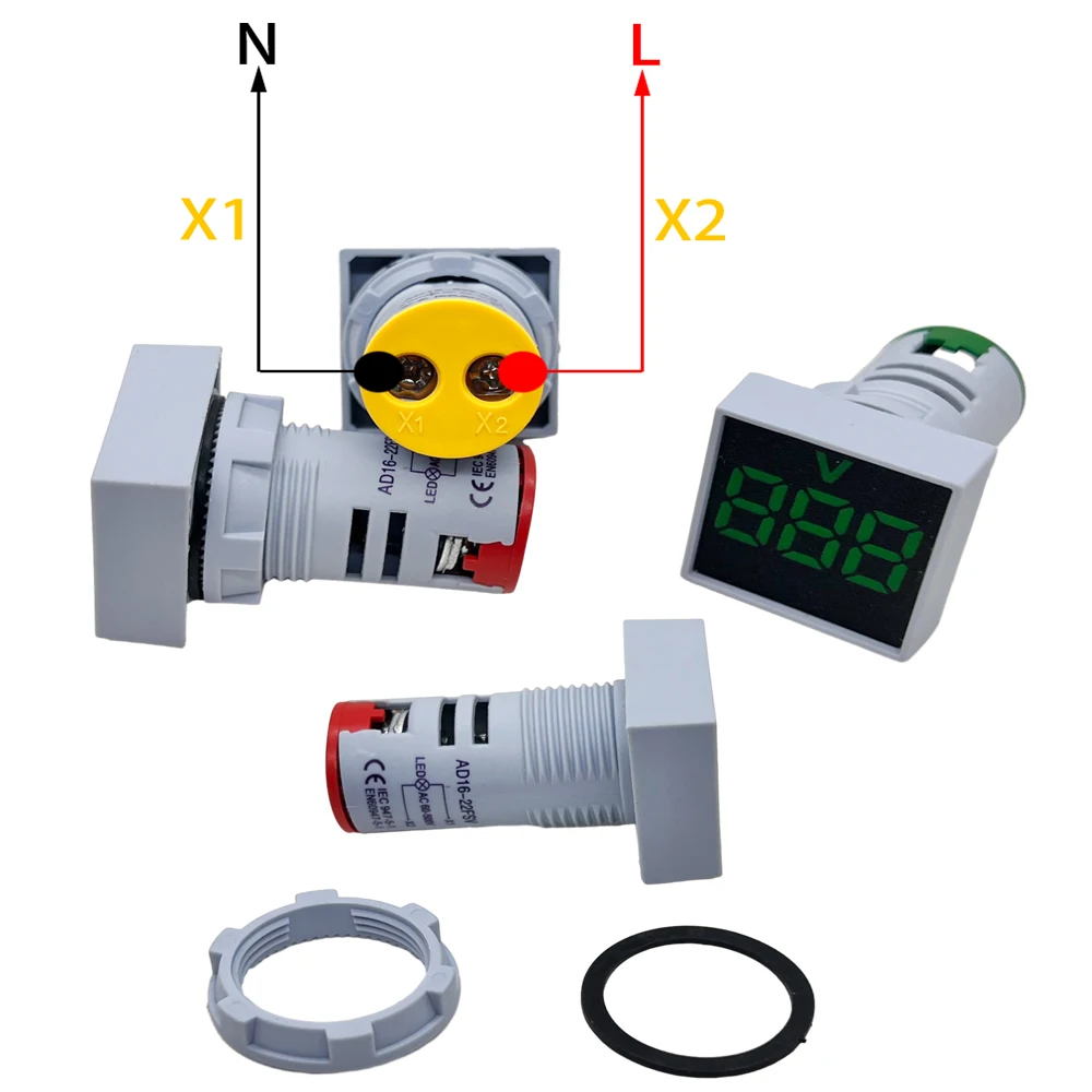 1Pcs Mini 22MM AC 60-500V Voltmeter Square Panel LED Digital Voltage Meter Indicator Light Tester Red Blue Yellow Green White