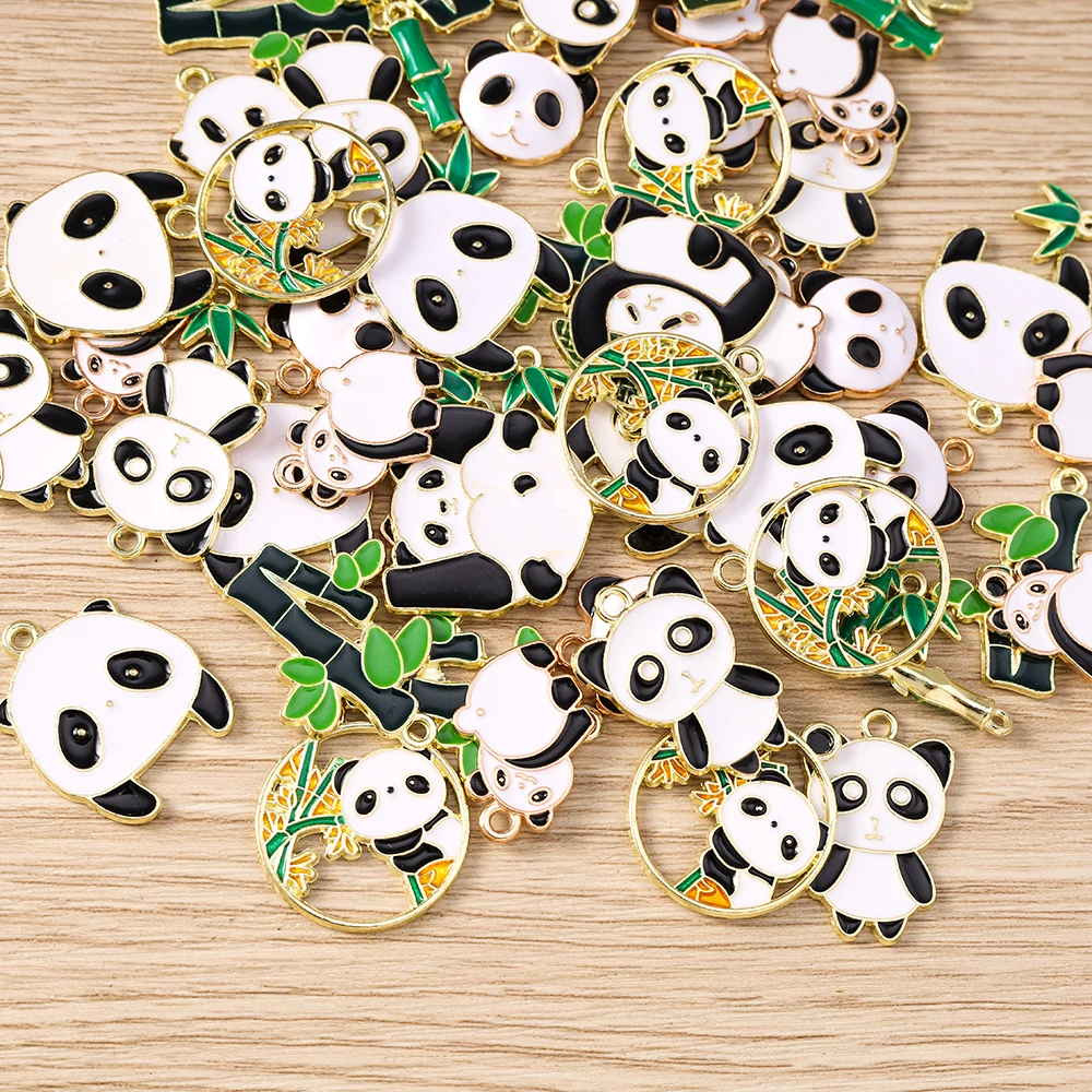 Tusember 10 Stück/Set Emaille Niedlicher Bambus Großer Panda Anhänger für DIY Ohrringe, Armbänder, Schlüsselanhänger, Schmuckherstellung, Bastelzubehör – Detail 4