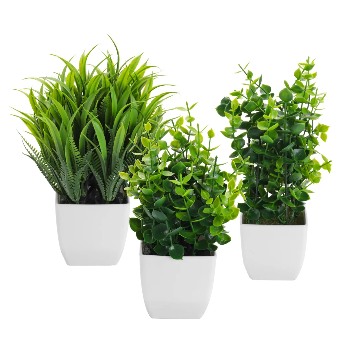 Mini Plantes d'Eucalyptus Artificielles en Pot, Petits Arbres en Plastique de Blé et d'Ange d'Nik, 3 Paquets