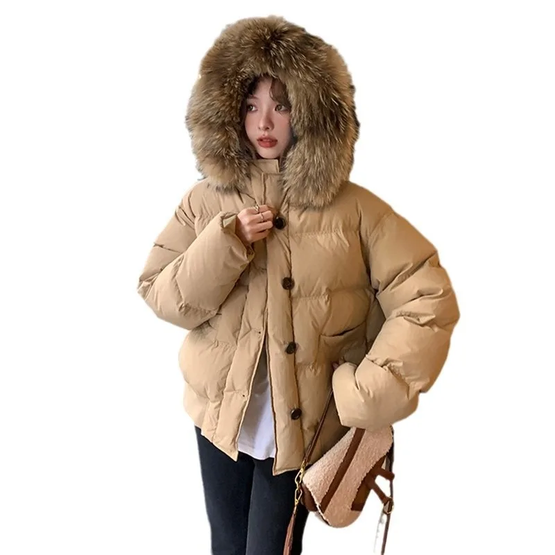 Neue Winter Mode Große Pelz Kragen Kurze Unten Baumwolle Jacke für Frauen Neue Sinn Für Design Verdickt Parkas Weibliche Kleidung