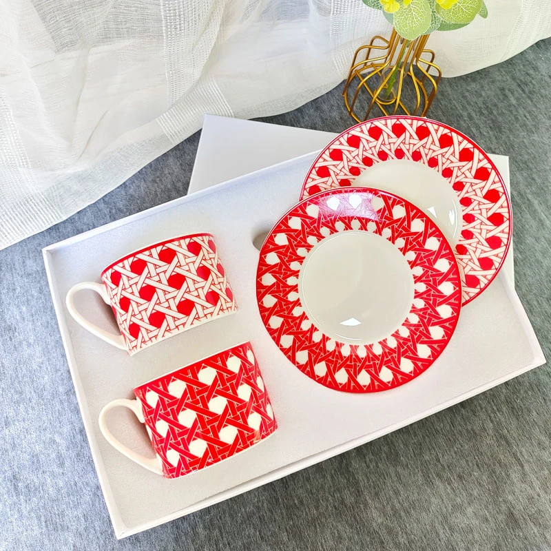 Checkered Design Ceramic Couple Cups, Colorful Drink Ware with Gift Box, Milk Mug, Home Dinnerware Set, Birthday Gift