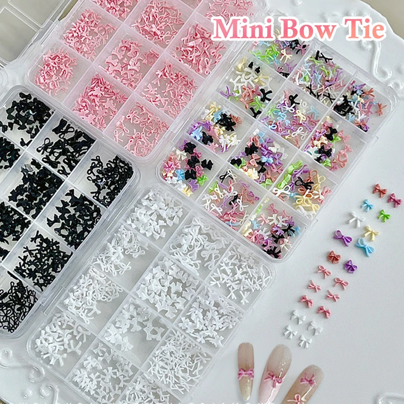 12 Grids Colorful Bowknot Set Resin Ribbon Nail Art Accessories Decoration DIY Manicure Mini Nail Gems image 2