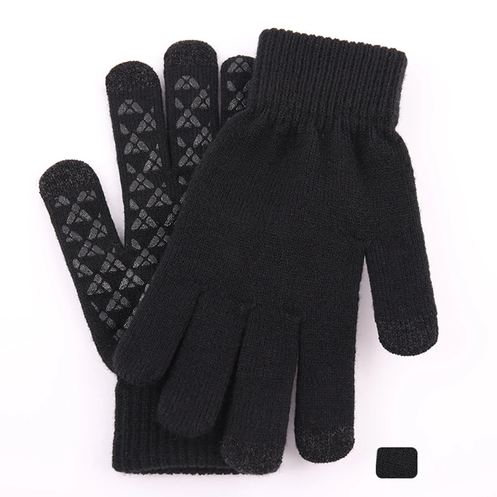 

Thick Warm Finger Gloves for Men Knitted Touchscreen Compatible Windproof Workout Winter G1971 Black