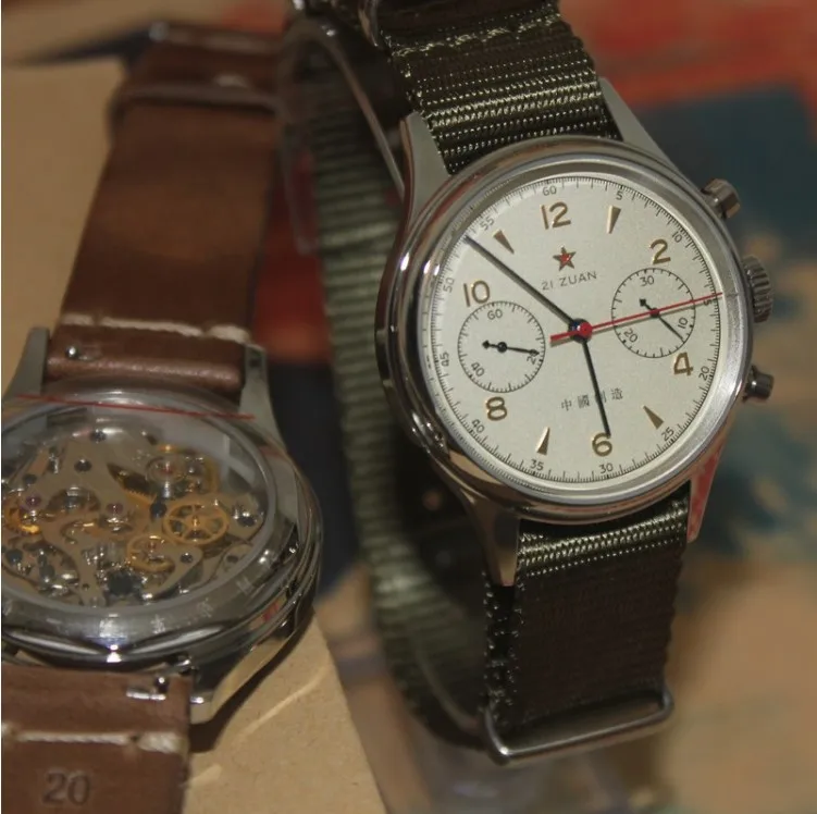 

Watch Pilot 1963 Manual Mechanical Timing Men's Retro Pointer Night Light Waterproof Sparkling Red Star Multi functional