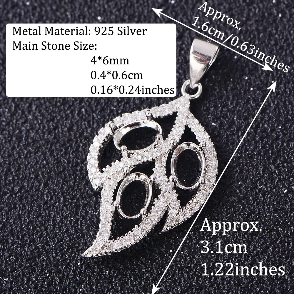 4*6mm Leaf Style Pendant Blank, S925 Sterling Silver Material Necklace Base, Suitable for Handcrafted DIY Jewelry Necklaces