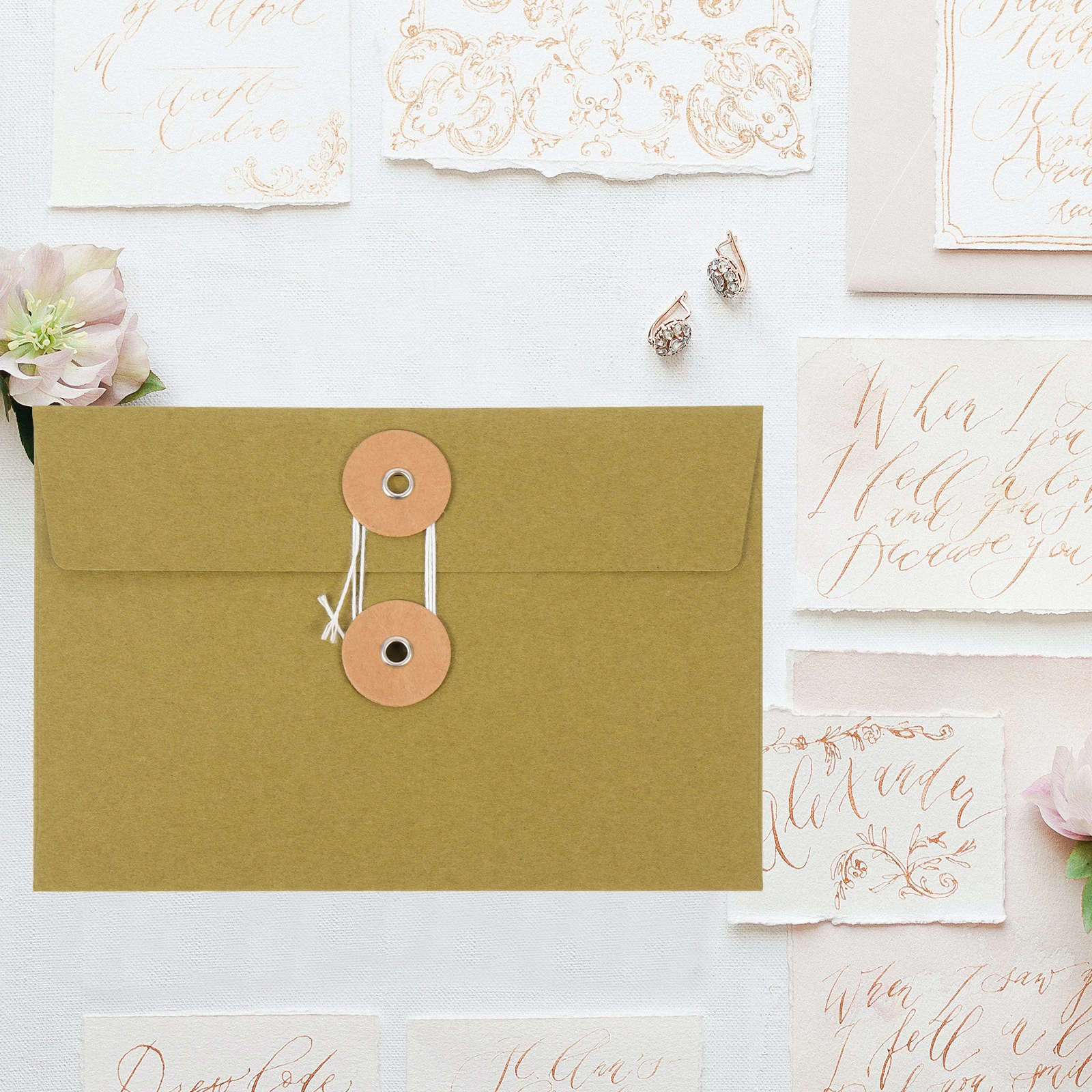 

10pcs Vintage Kraft Paper Envelope File Bags Thickened String Closure For Office School Storage Multifunctional Document