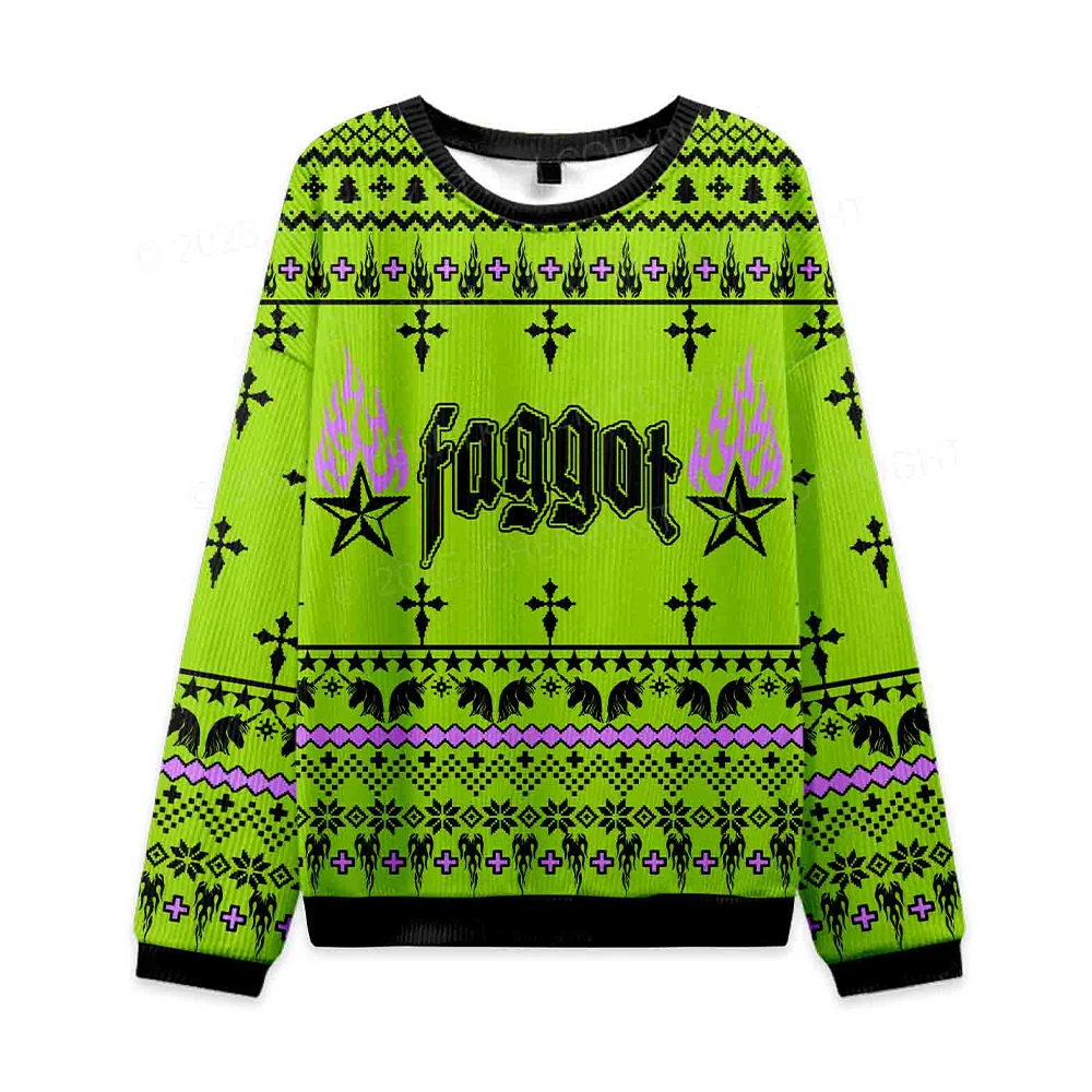 

Faggot Pride Y2K Christmas Knit Sweatshirt Women Fashionable Casual Oversized Comfortable Top Autumn Winter Warm Long Sleeves
