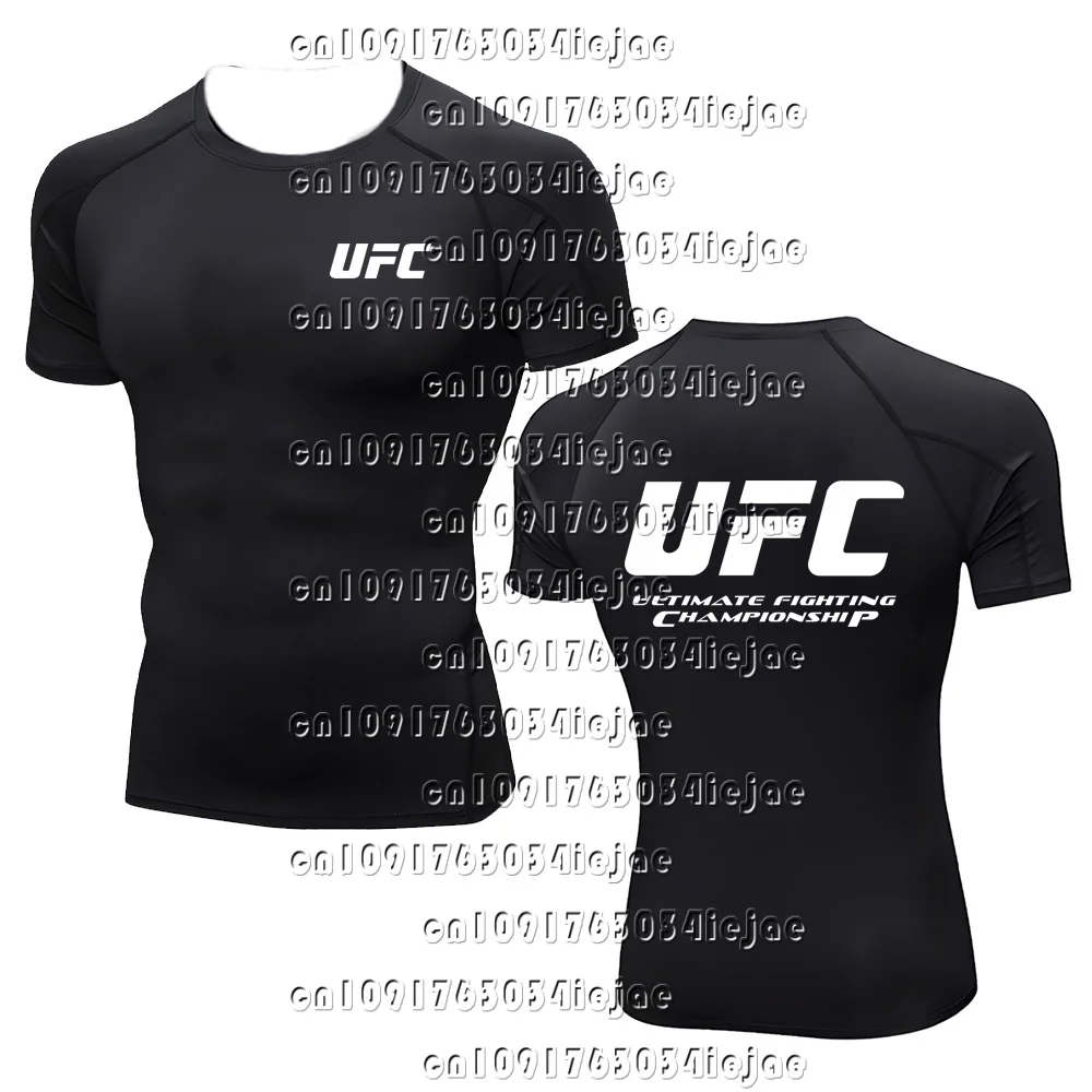 

UFC Летняя футболка с короткими рукавами Мужская компрессионная спортивная футболка для бега, скоростная сушка, фитнес, медленный бег, солнцезащитный топ