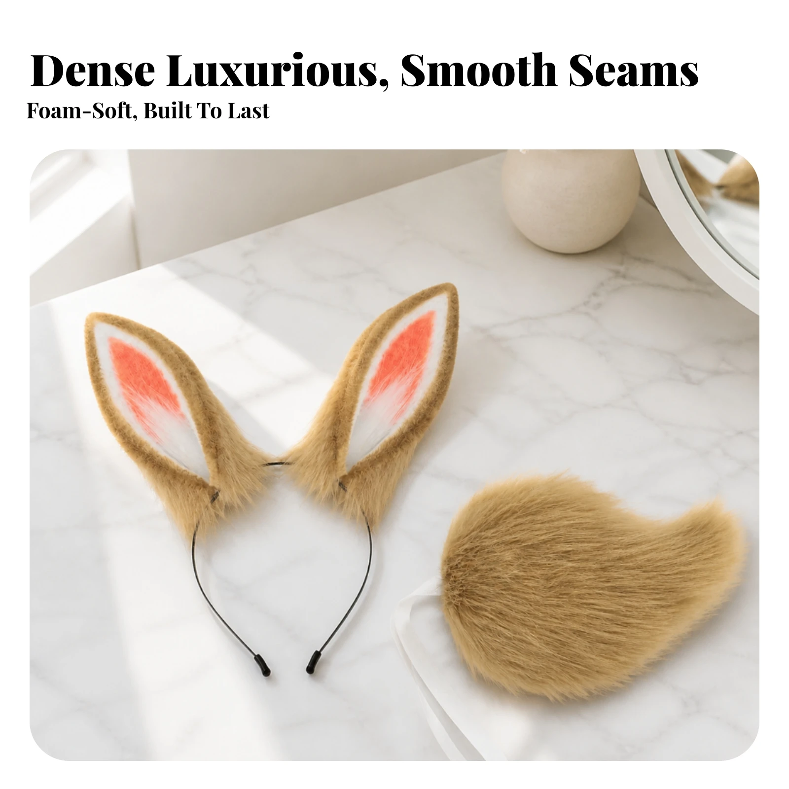 Animal Ear Headband with Soft Tail Comfortable Cosplay Ears and Tail Ear Headband Adjustable Costume Accessories Lifelike