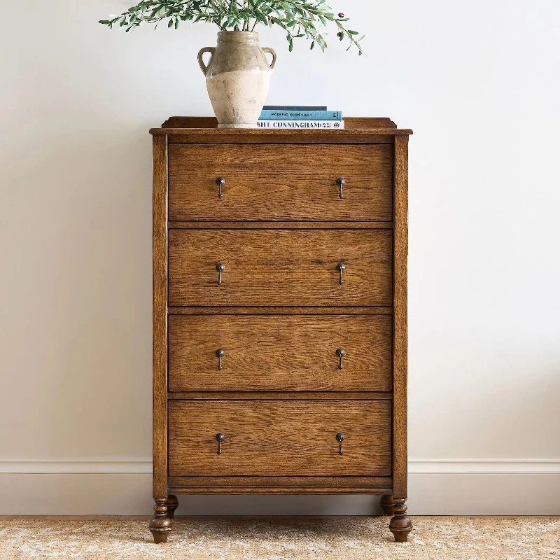 

Contemporary 4-drawer solid oak chest of drawers, modern luxury bedroom furniture storage