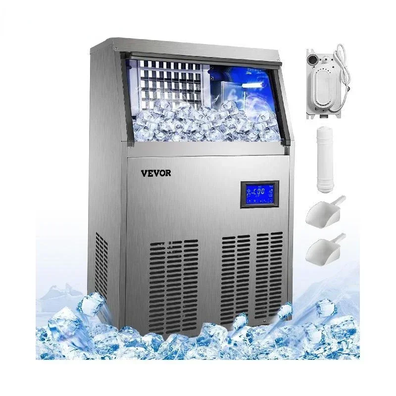 

Commercial Cube Ice Maker with Water Drain Pump 40/50/60/70 KG/24H Freestanding Auto Clean Liquid Freezer Home Appliance