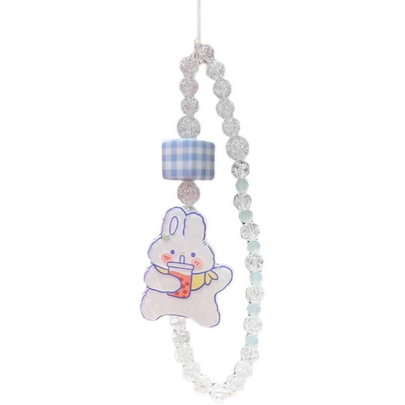 Kawaii universal telefone móvel cordão qualidade bling pérola urso coelho padrão artesanal pulseira moda chaveiro pingente