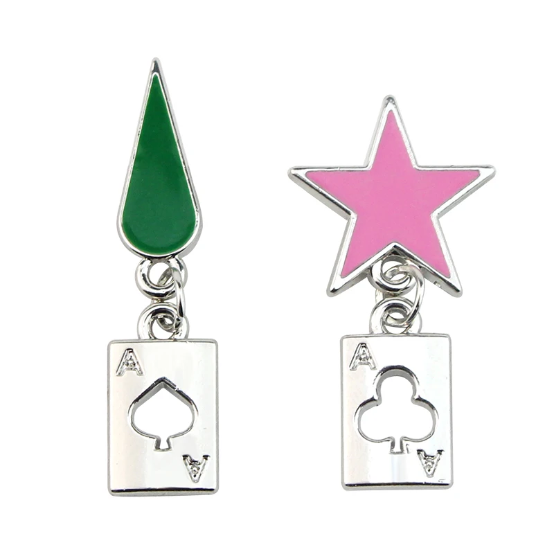 Anime HUNTER x HUNTER Creative Earrings Figure Hisoka Cosplay Prop Stars Teardrop Poker Asymmetrical Design Pendant Earrings