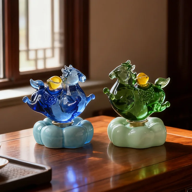 Zibo Cultural Creative Glazed Rotating Horse Figurine Year of Horse Lucky Mascot Desktop Ornament Home Table Decor Souvenir Gift