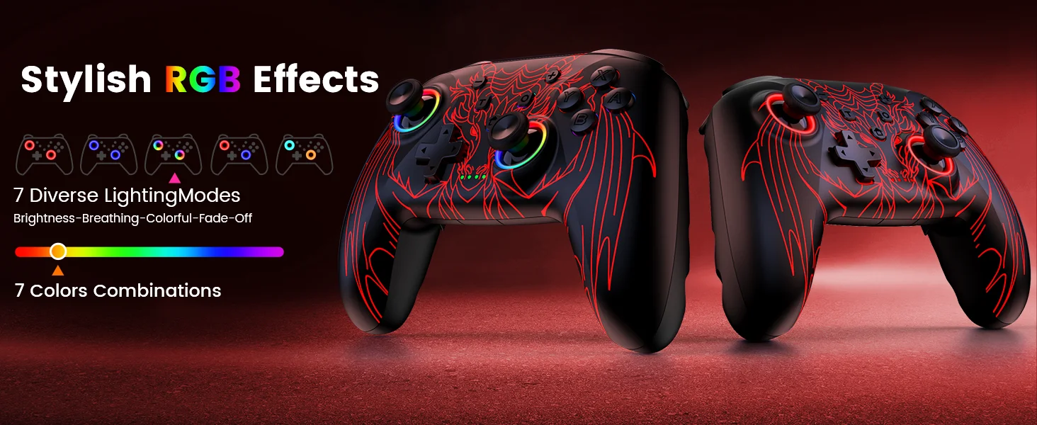 Dinofire Wireless Bluetooth RGB Controller for Nintendo Switch/Switch OLED/Lite Mobile Wired PC Gamepad Multi-Function Joystick