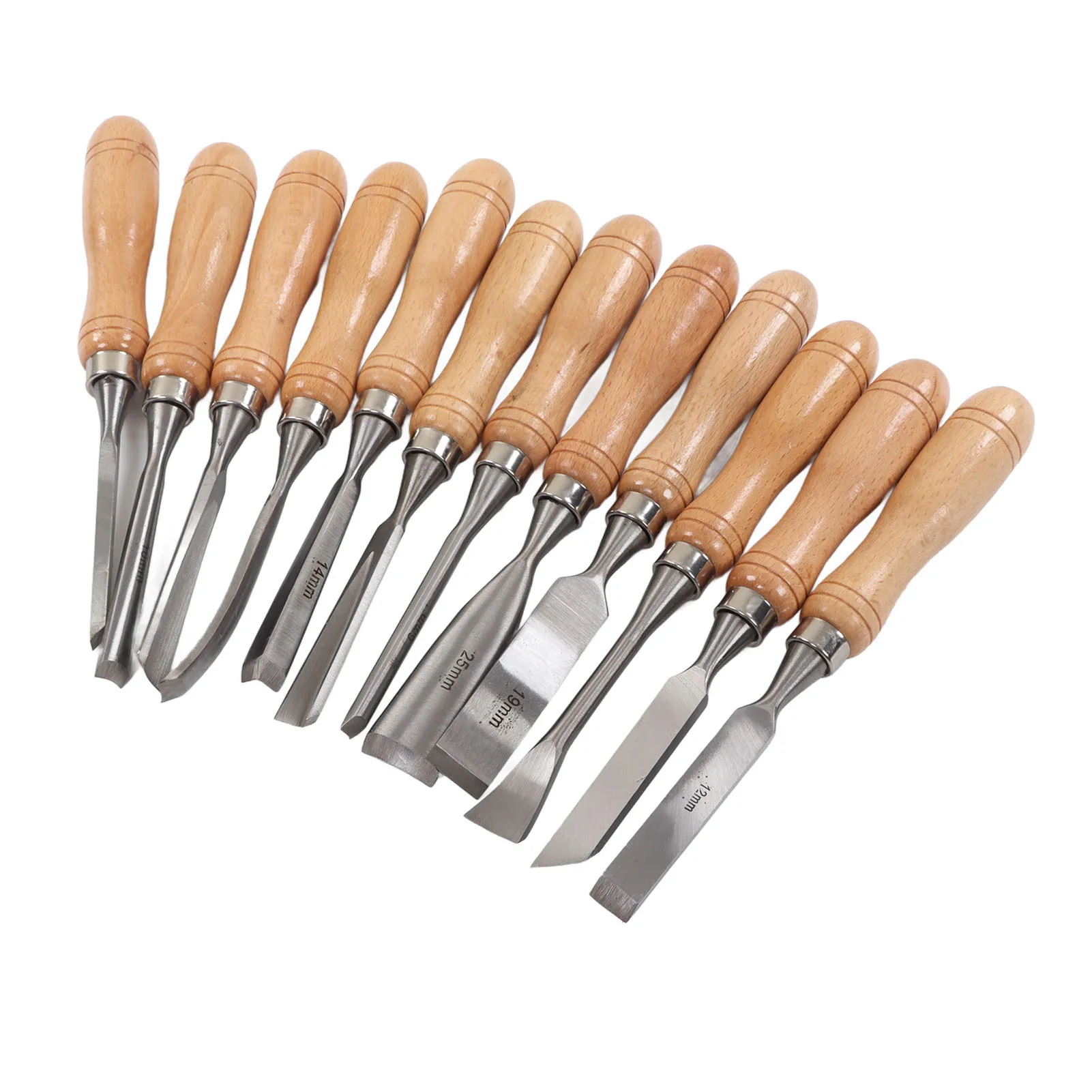 

12Pcs Hand Chisels Beech Handle Carbon Steel Blade Incisive Carving Chisel Kit for Woodworking