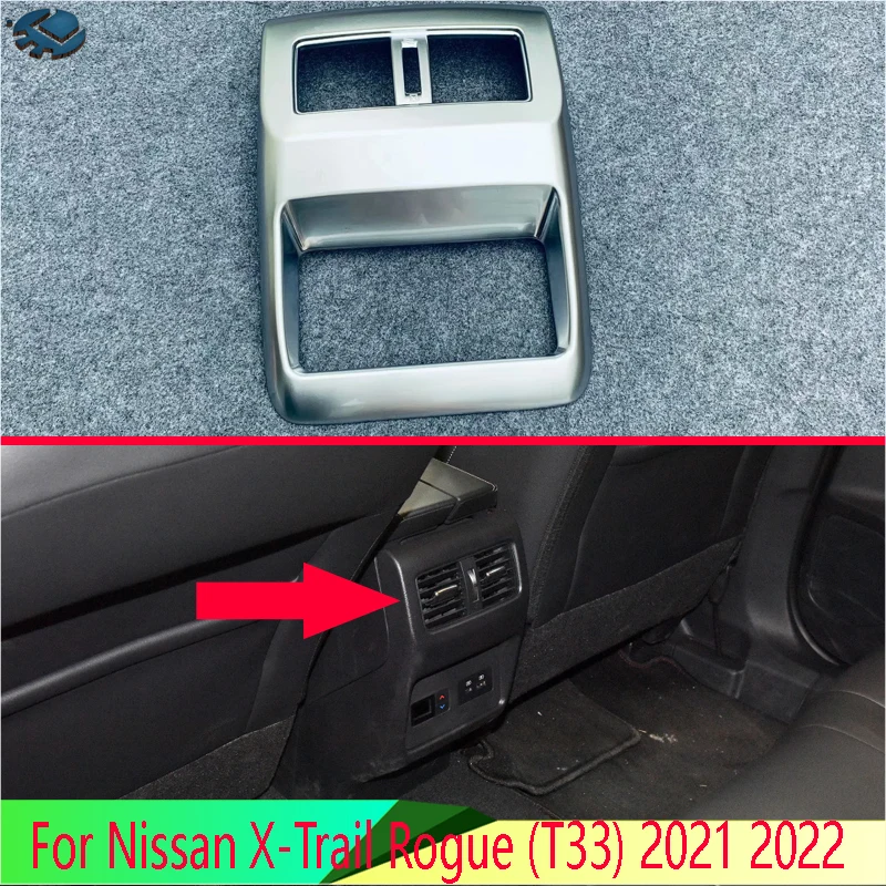 For Nissan X-Trail Rogue (T33) 2021 2022 Car Accessories ABS Chrome Plated Armrest Box Rear Air Vent Frame Trim Cover