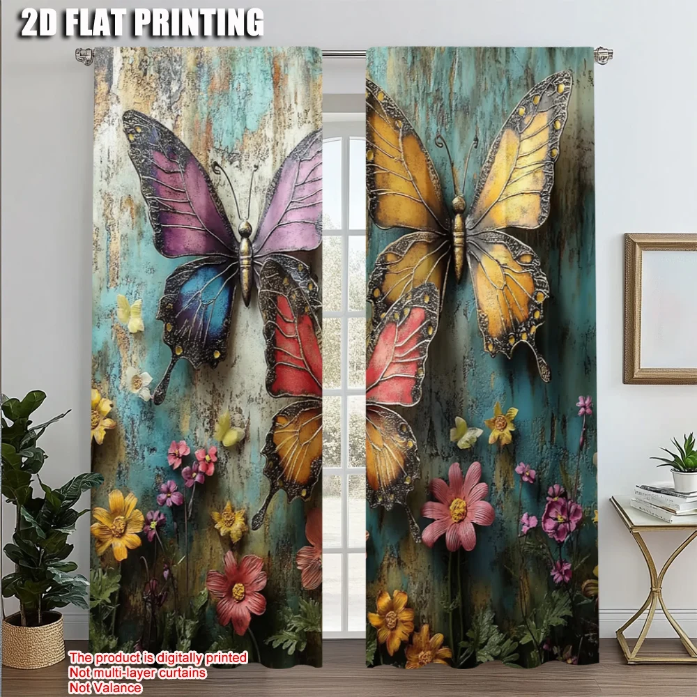 2pcs, Curtains&Window Treatment 2D print Beautiful Colorful Butterfly Fabric (without rod) Stuff Clearance Perfect for Living