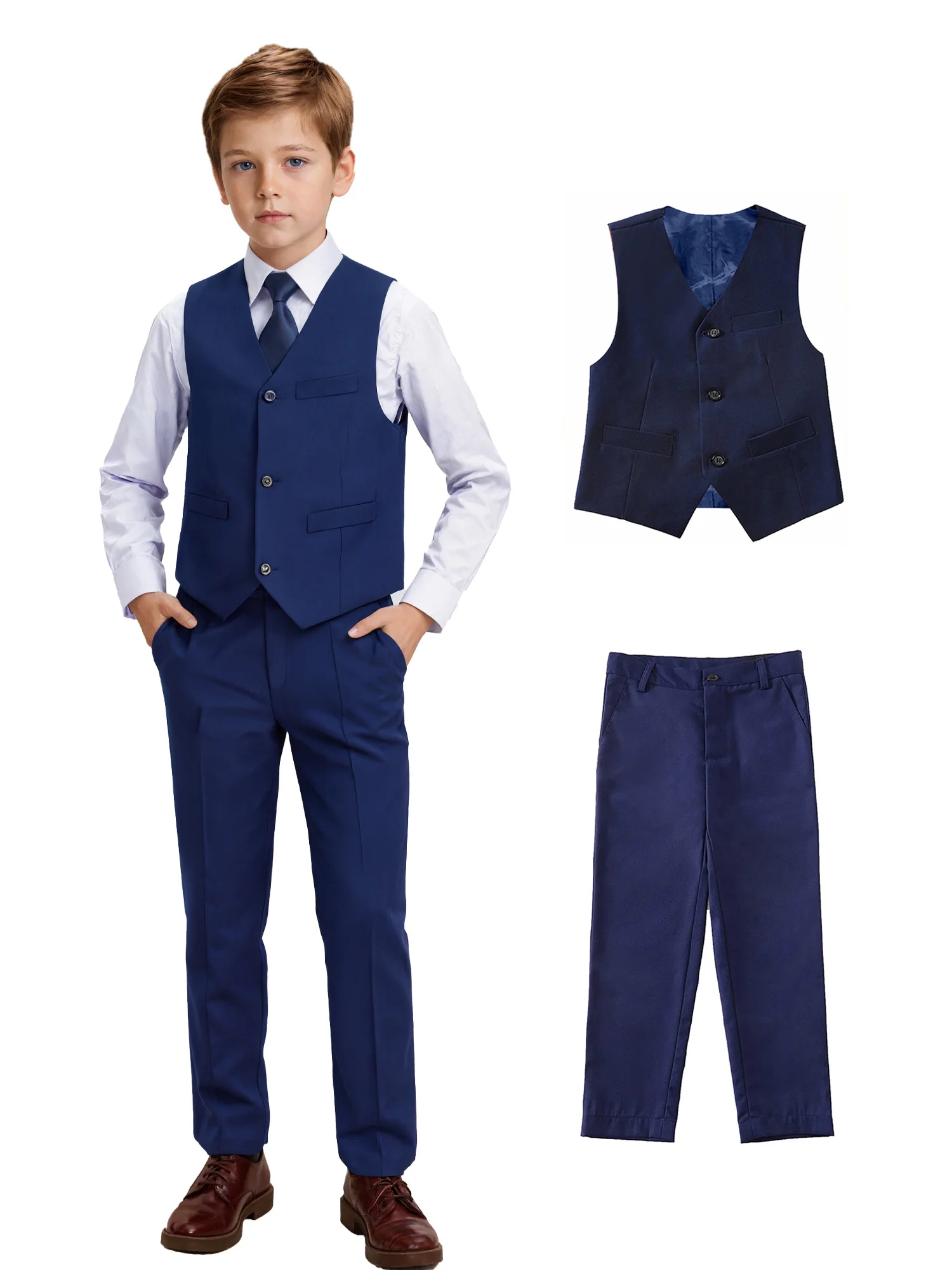 Conjunto de traje de 2 piezas para niños con chaleco y pantalones formales, atuendo formal para bodas, ropa para niños y