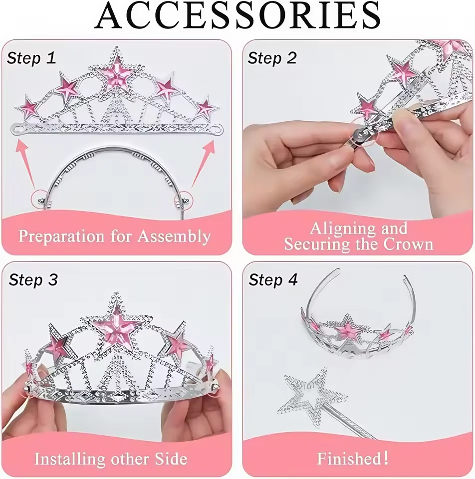 เด็กเครื่องแต่งกายอุปกรณ์เสริมเจ้าหญิงมงกุฎสาวเจ้าหญิงมงกุฎกระเป๋าถุงมือของขวัญวันเกิดสําหรับสาว Dream Princess อุปกรณ์เสริม