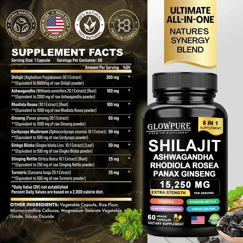 Suplemento Shilajit 8 em 1 com - Pre Workout Supplement avaliação e preço