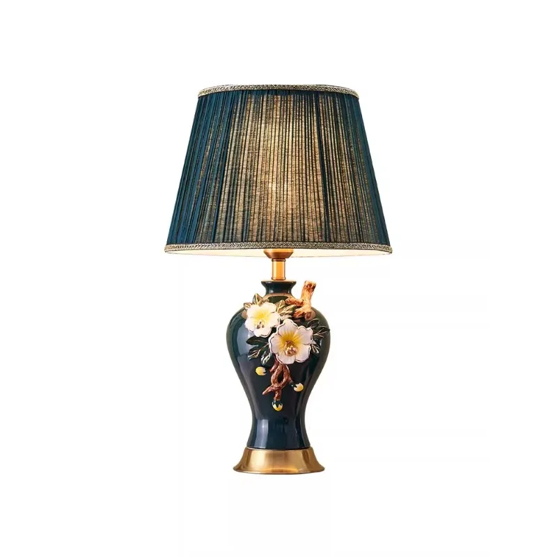 All copper American style desk lamp, bedroom bedside table lamp, new Chinese style enamel colored ceramic living room, sofa