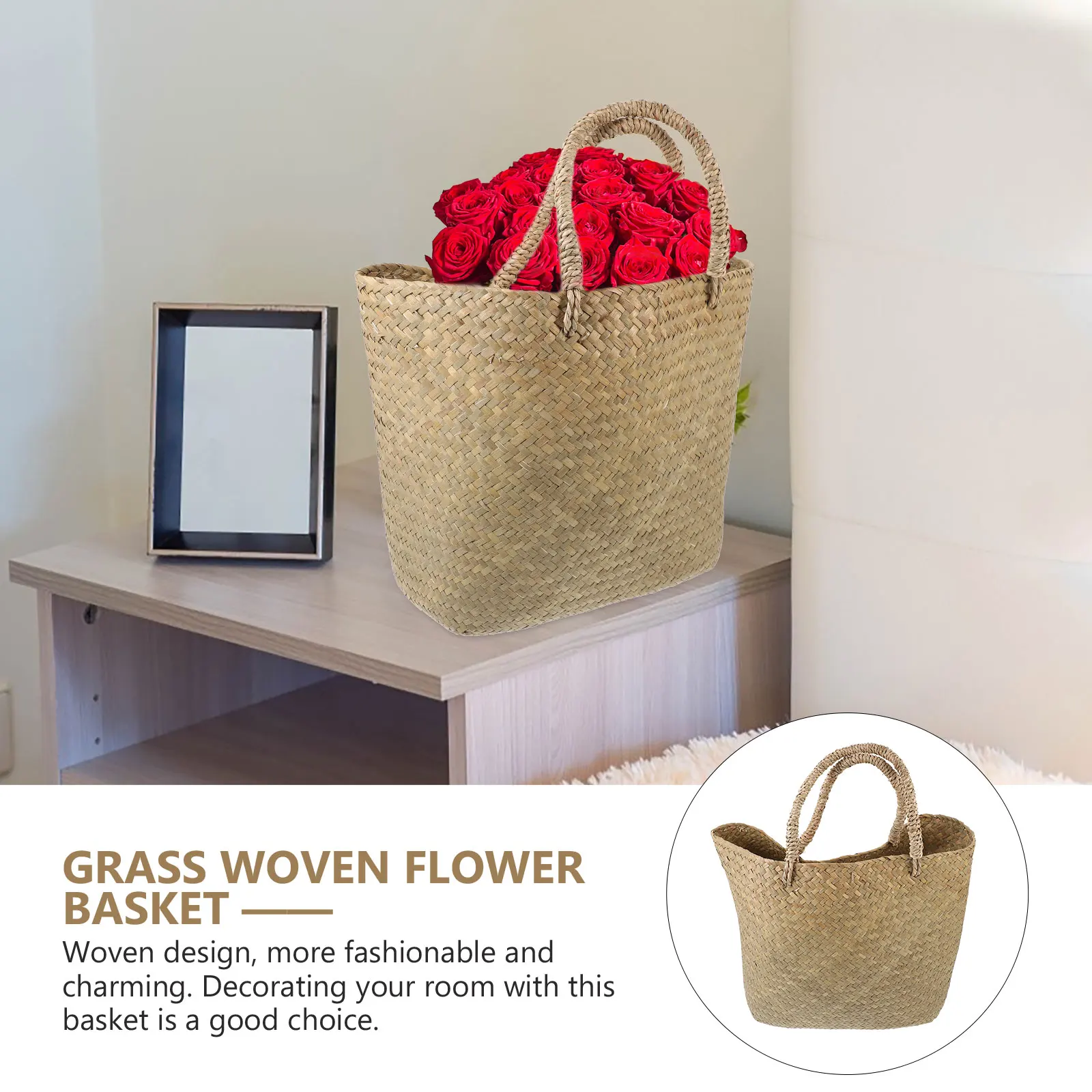 

Hand-held Woven Hand-Held Basket Storage Container Small Handle Home Decor Woven Basket Bedroom Office Plant Pot