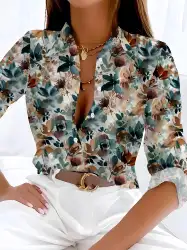 Floral Print Blouse for Women Women's Shirts Casual Long Sleeve Shirt For Spring & Fall y2k Women's Clothing Womens Tops