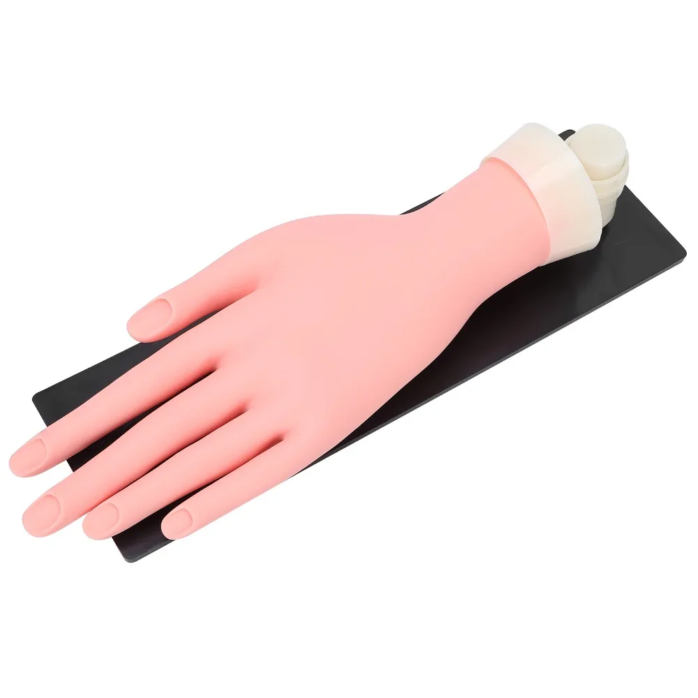 Silicone Nail Art Practice Hand Reusable Bendable Fingers Nail Training Hand Flexible Construction With Fixed Plate
