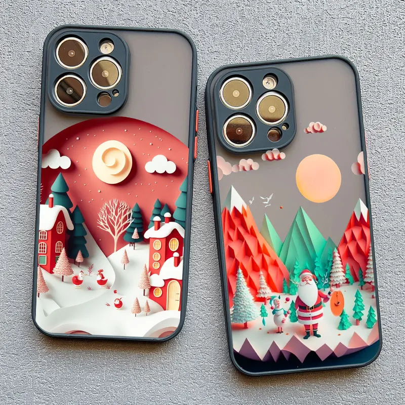 

Merry Christmas Tree Santa Claus Phone Case For iPhone 16 15 14 13 12 11 Pro Max Mini X XS XR SE 7 Plus Shockproof Cover Fundas