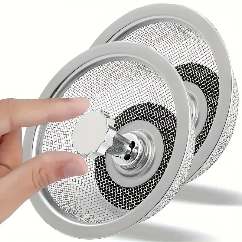 1pcs Kitchen Sink Strainer With Handle & Stopper Replacement Drain Basket Stainless Steel Mesh Filter Waste Hole