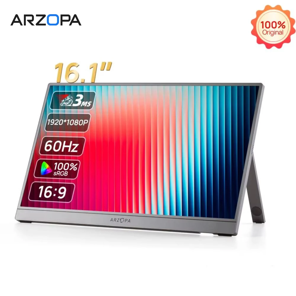 Monitor Portátil ARZOPA Z1C 16,1 Polegadas, 1080P 300cd/ ㎡ Tela IPS para Laptop Mac PC Switch PS Xbox Display Externo Z1 C Cinza 60hz