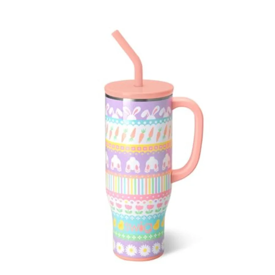 

30oz Mega Mug, 30 oz Tumbler with Handle and Straw, Cup Holder Friendly, Dishwasher Safe, Extra Large Insulated Tumbler, Easter