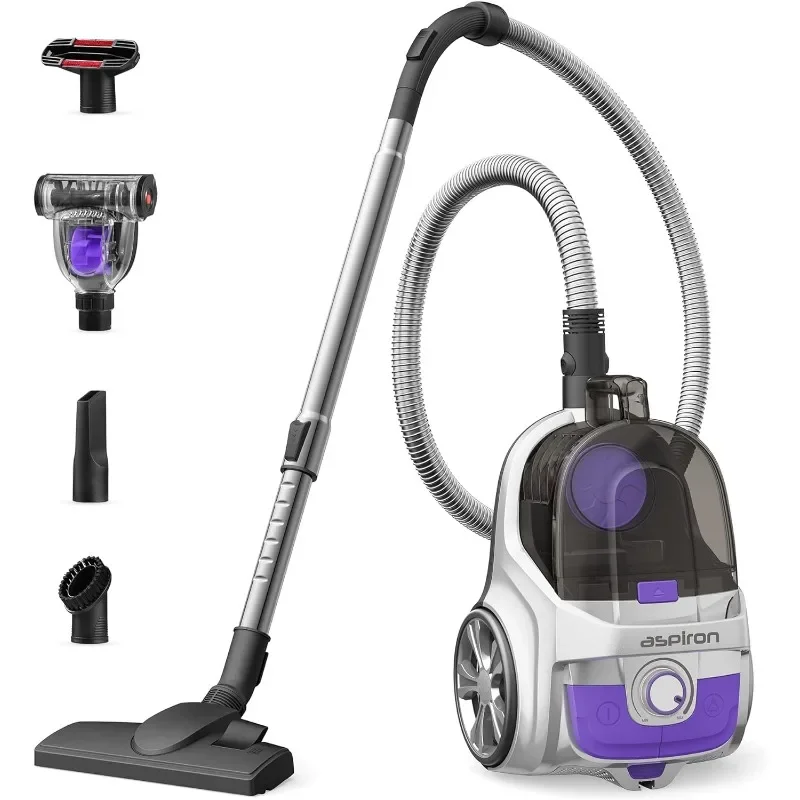 Aspiron Upgraded Canister Vacuum Cleaner, 1200W Bagless Vacuum Cleaner, 3.7Qt Large Capacity Auto Cord Rewind Double HEPA Filter