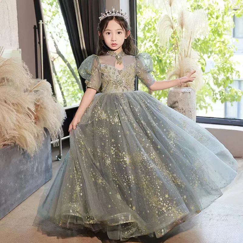 Gorgeous Sequin Lace Flower Girl Dress Teenage Wedding Dresses Princess Pageant Long Vestidos Christmas Formal Party Clothes